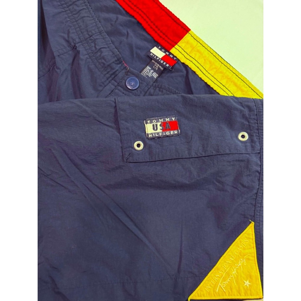 VTG 90s Tommy Hilfiger International Games USA Swim Trunks Shorts Large L Navy